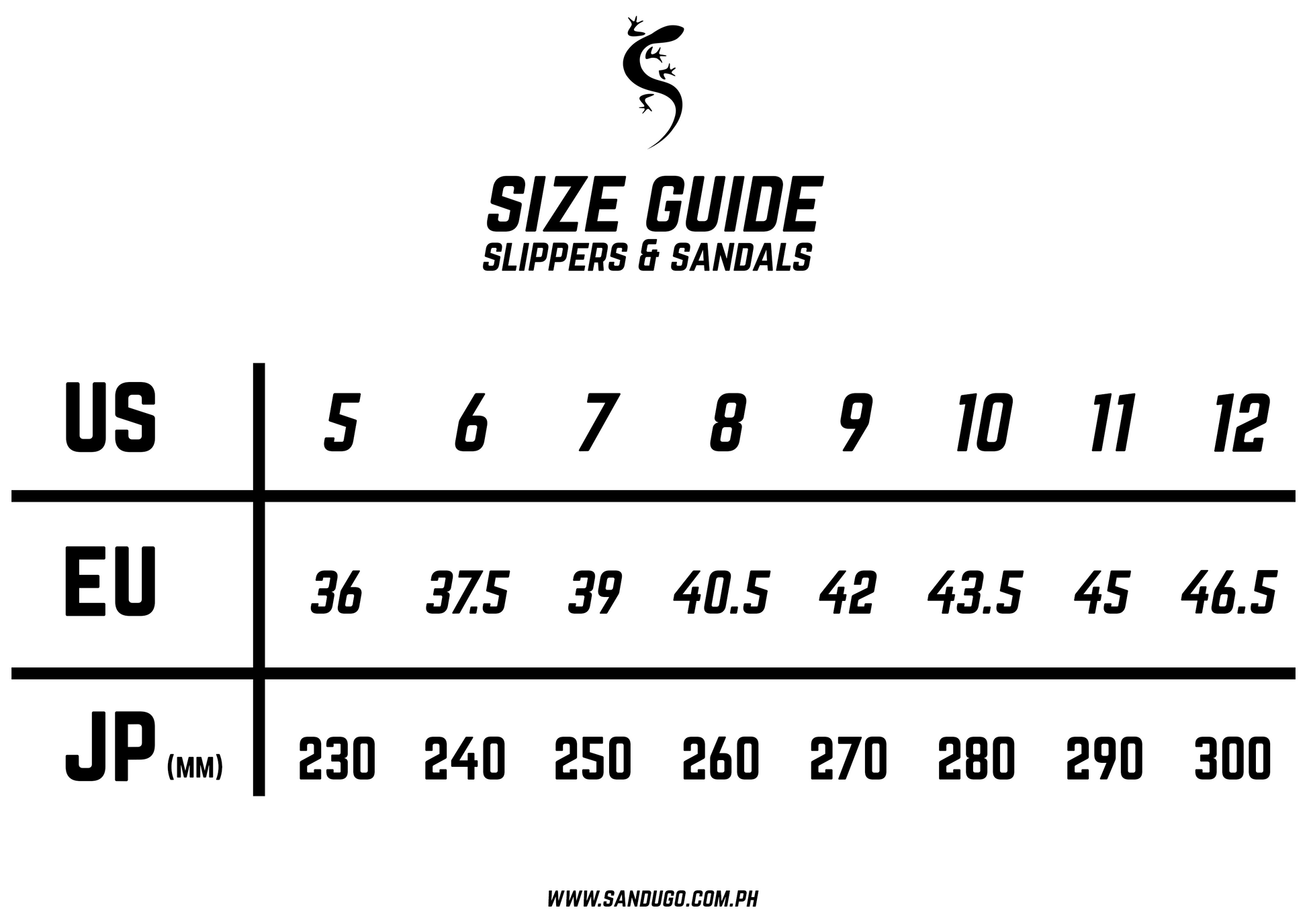 Sandugo sandals 2025 size chart